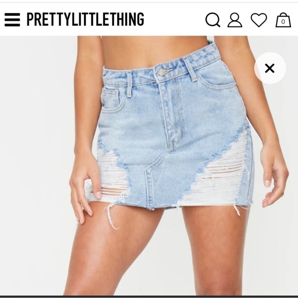 Pretty Little Thing distressed Light Blue Wash Ripped Mini Denim Skirt
